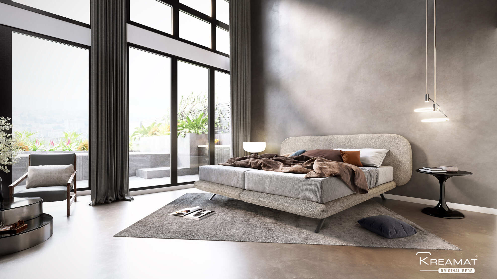 Deze prachtige boxspring van Kreamat met organische vormen vind je bij Gheeraert Slaapcomfort in Waregem.