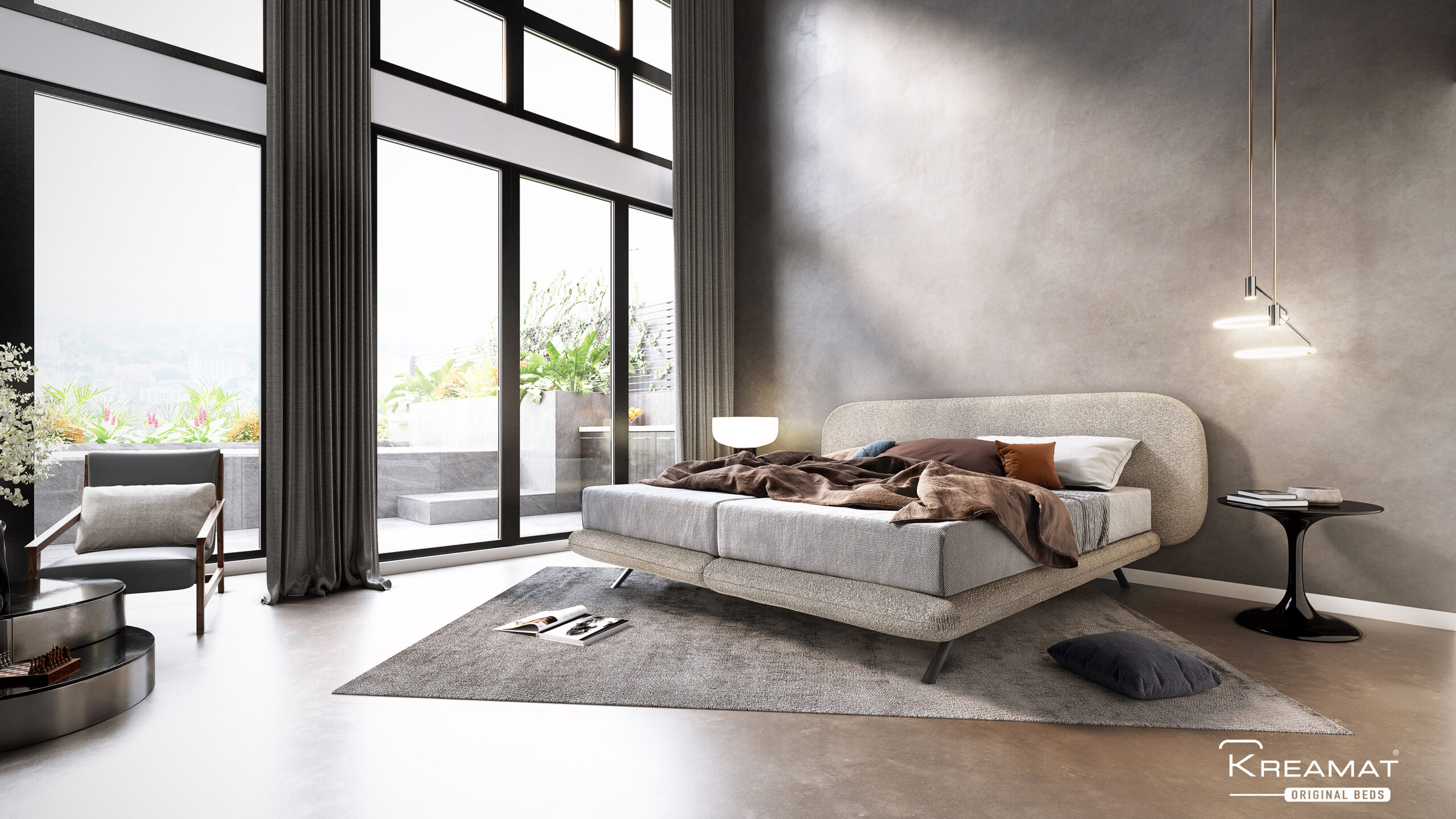Boxspring Organic van Kreamat met mooie ronde vormen, zowel in de boxspring als bij het hoofdbord.