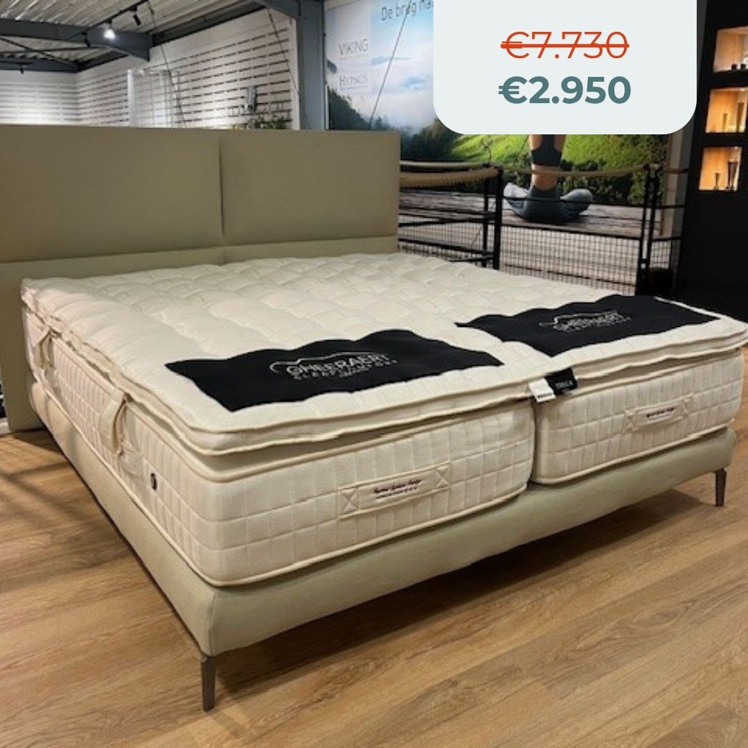 Toonzaalmodel Omega boxspring Treca Paris met hoofdbord Portofino